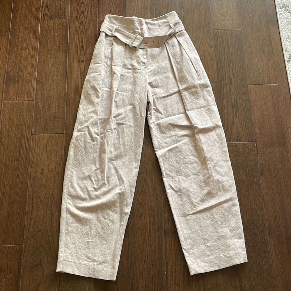 High-Waist Straight Leg Belted Pants - Cream